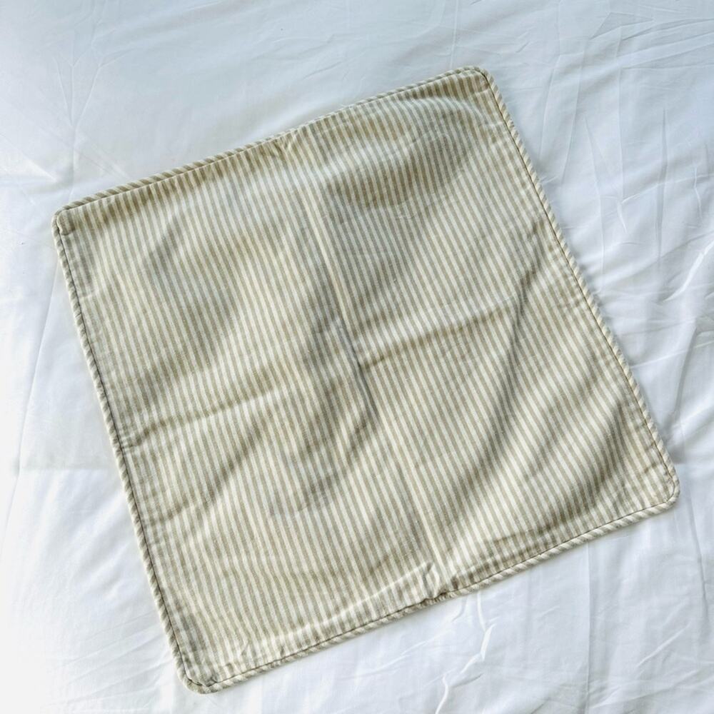 POTTERY BARN White Tan Cream Stripe Pattern Linen Pillow Case Sham 20" Square - Picture 9 of 11